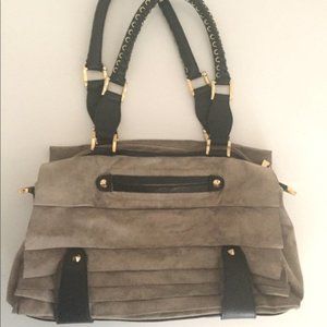 CC Skye Taupe Gray Accordion Suede shoulder bag